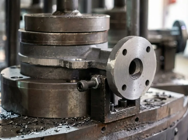 CNC machining center producing butterfly valve bodies and discs with dimensional inspection