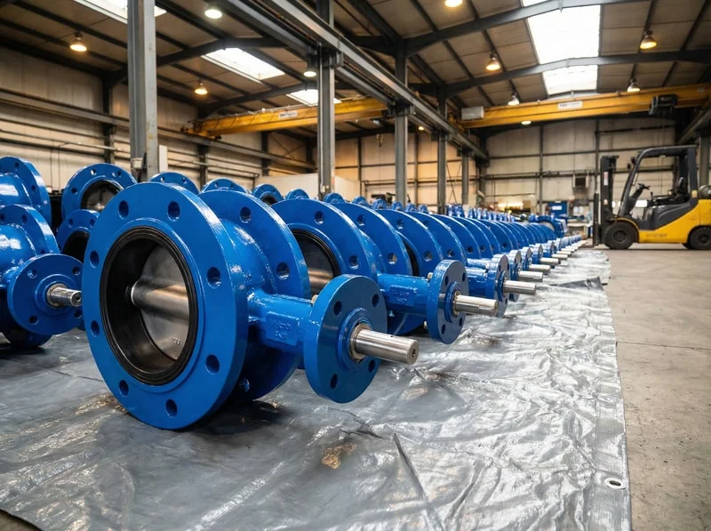 Industrial butterfly valve installation in chemical processing pipeline