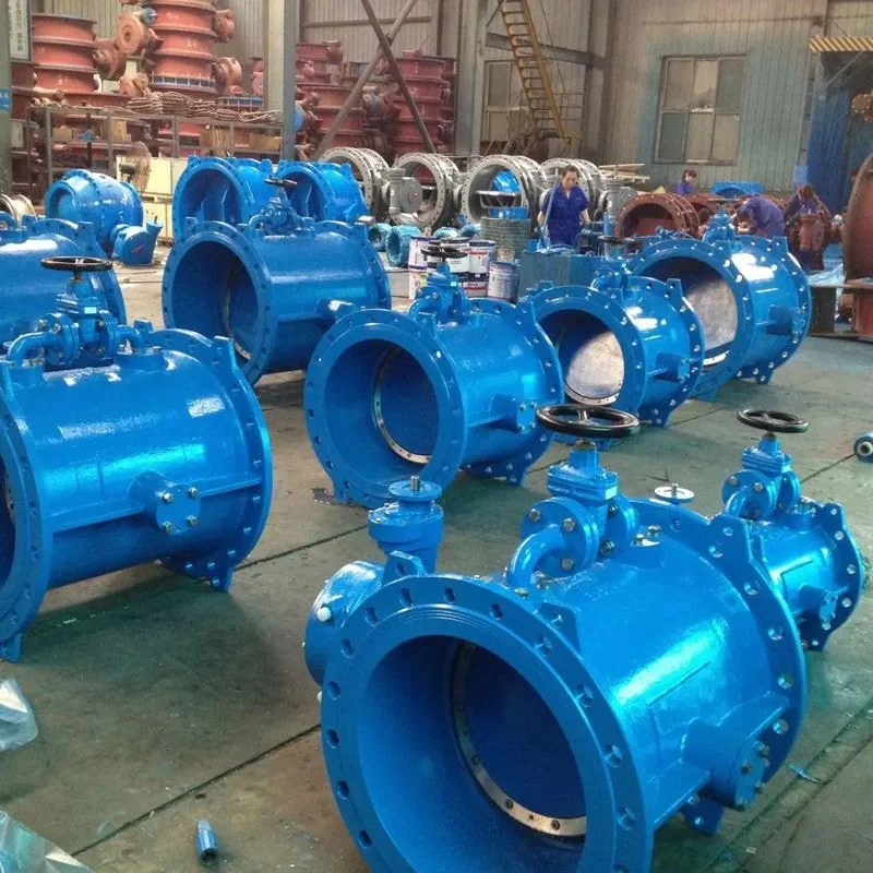 Large diameter butterfly valve installation at pump station