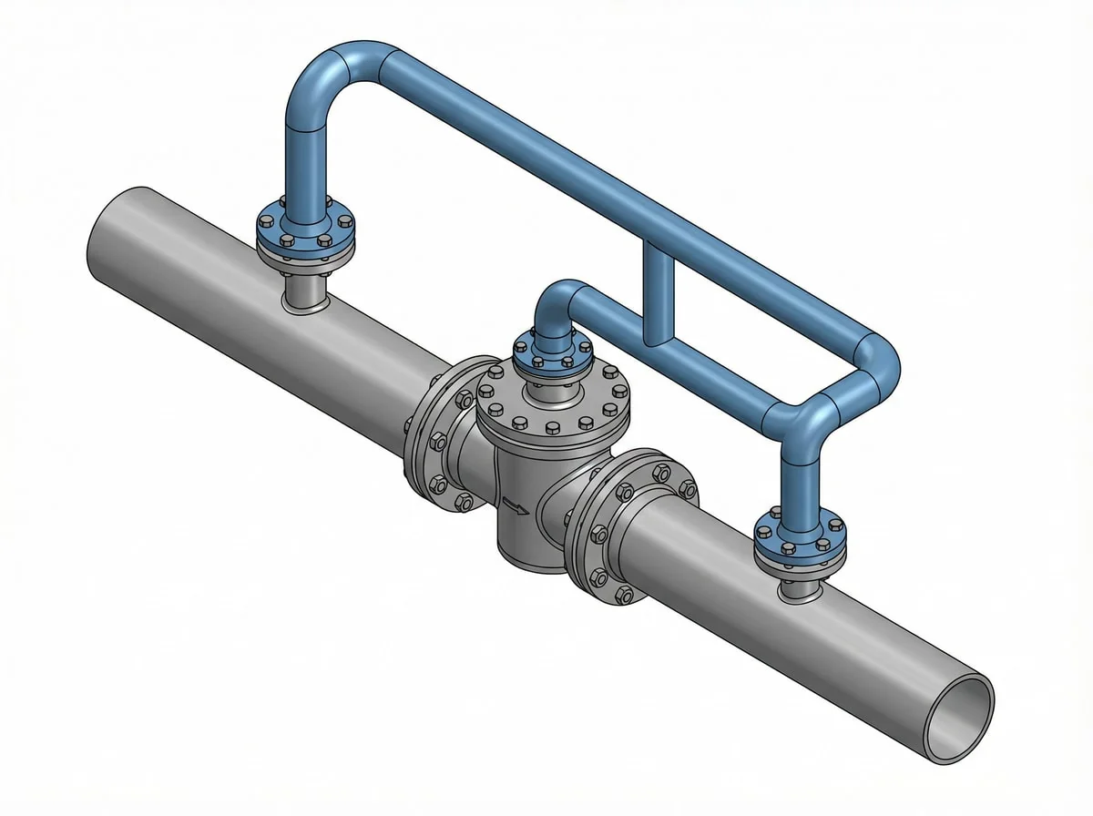 Custom bypass piping and connections for butterfly valve system