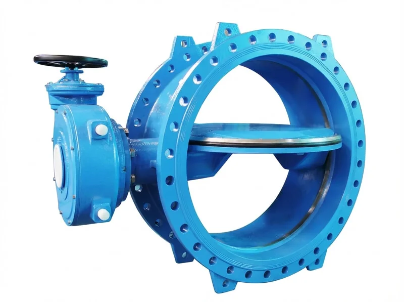 Double eccentric butterfly valve with gearbox operator for industrial flow control