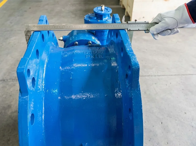 Dimensional measurement and alignment check on machined butterfly valve components
