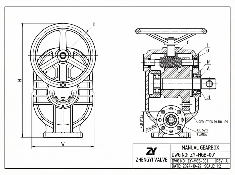 Butterfly valve with manual worm gearbox operation
